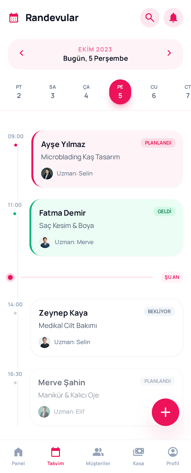 1Randevu takvim ekranı