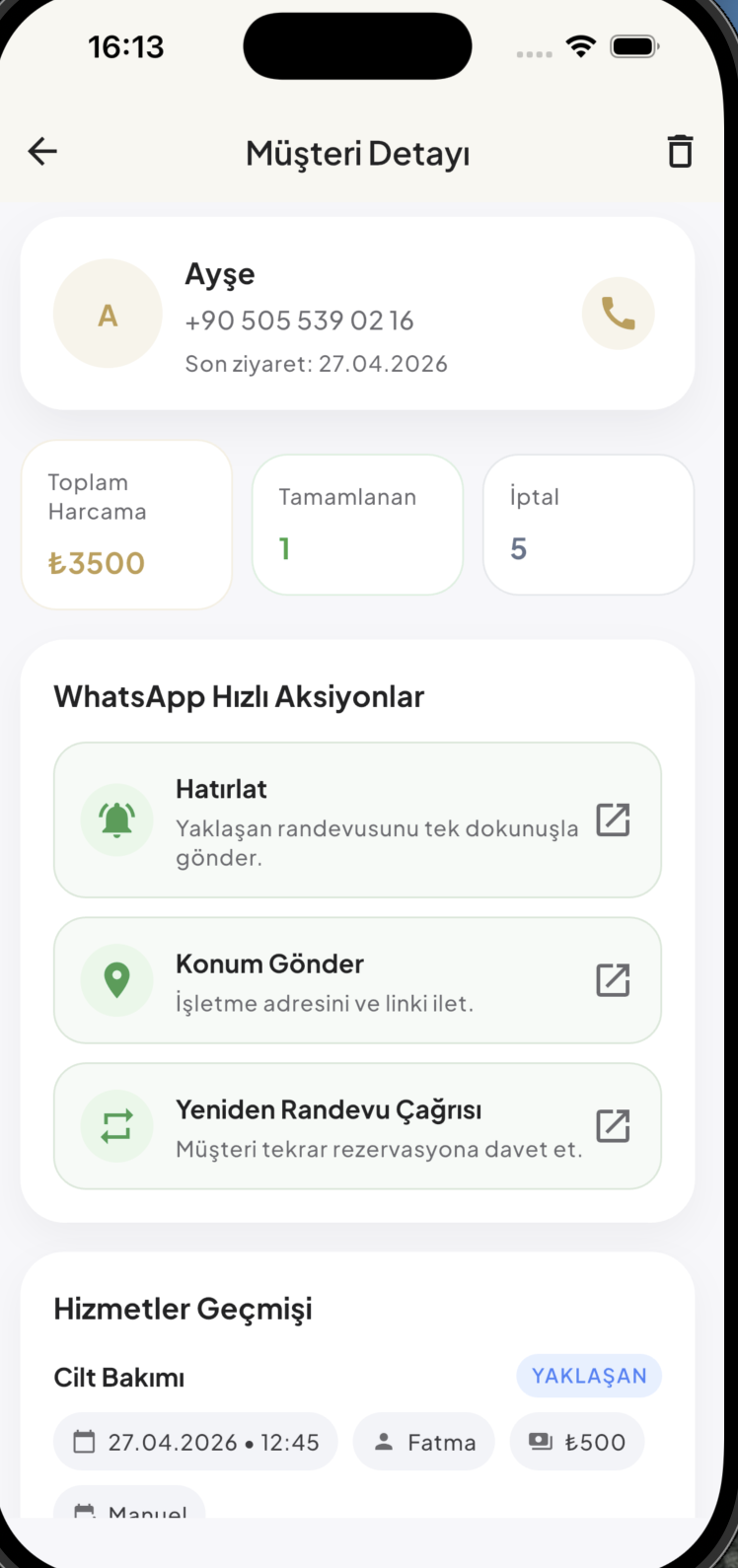 1Randevu müşteri detay ikinci görünüm