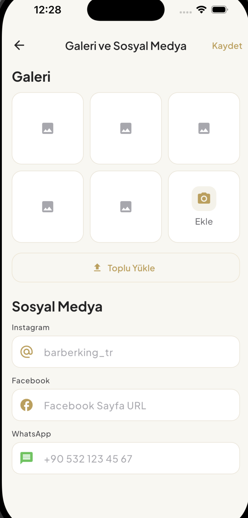 1Randevu galeri ve sosyal medya ekranı