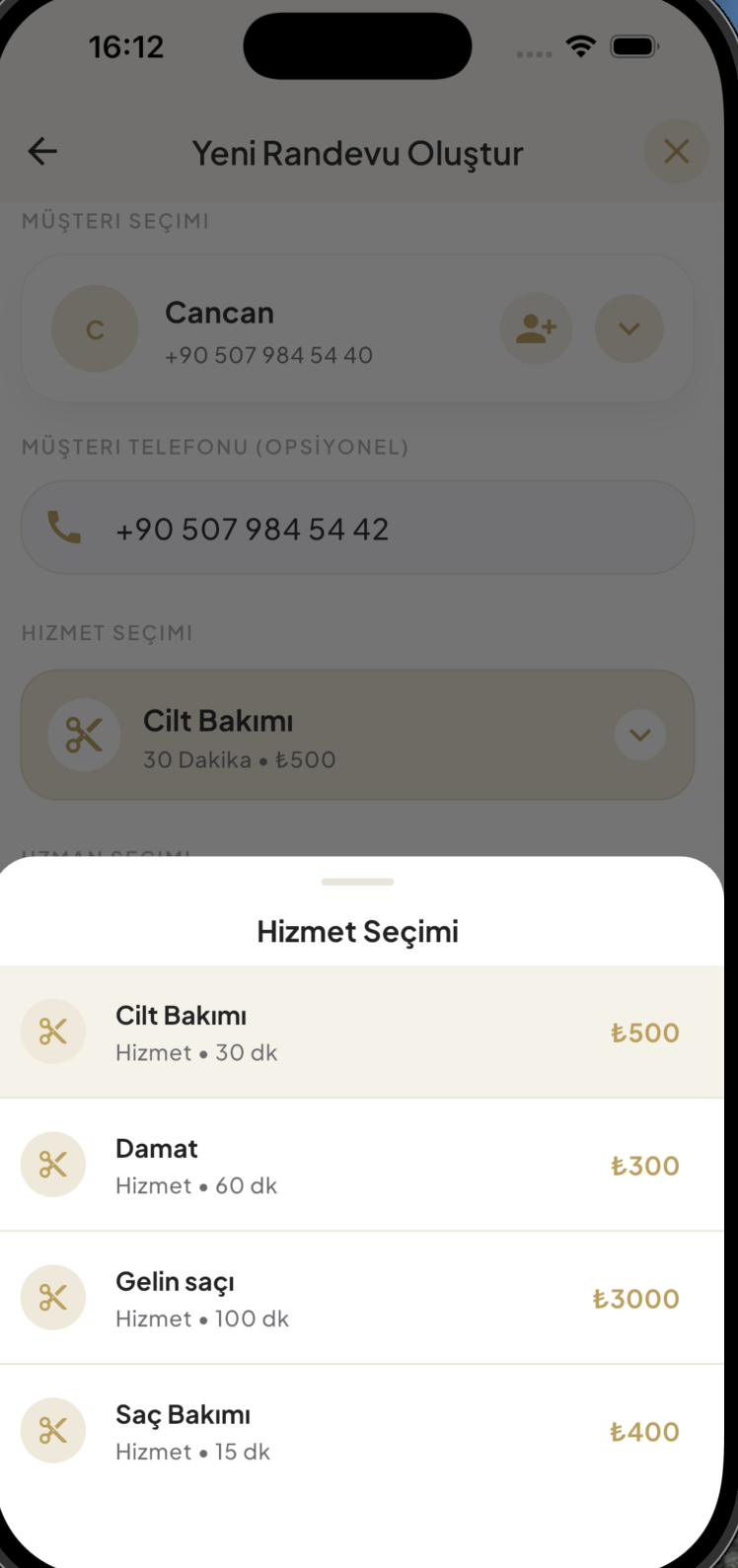 1Randevu manuel randevu hizmet seçimi alt sayfası